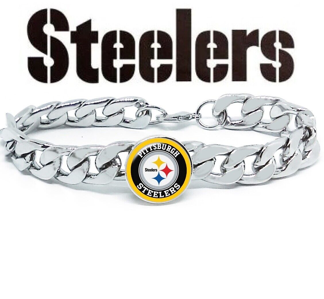 Special Pittsburgh Steelers Silver Mens Link Chain Bracelet Football Gift D4