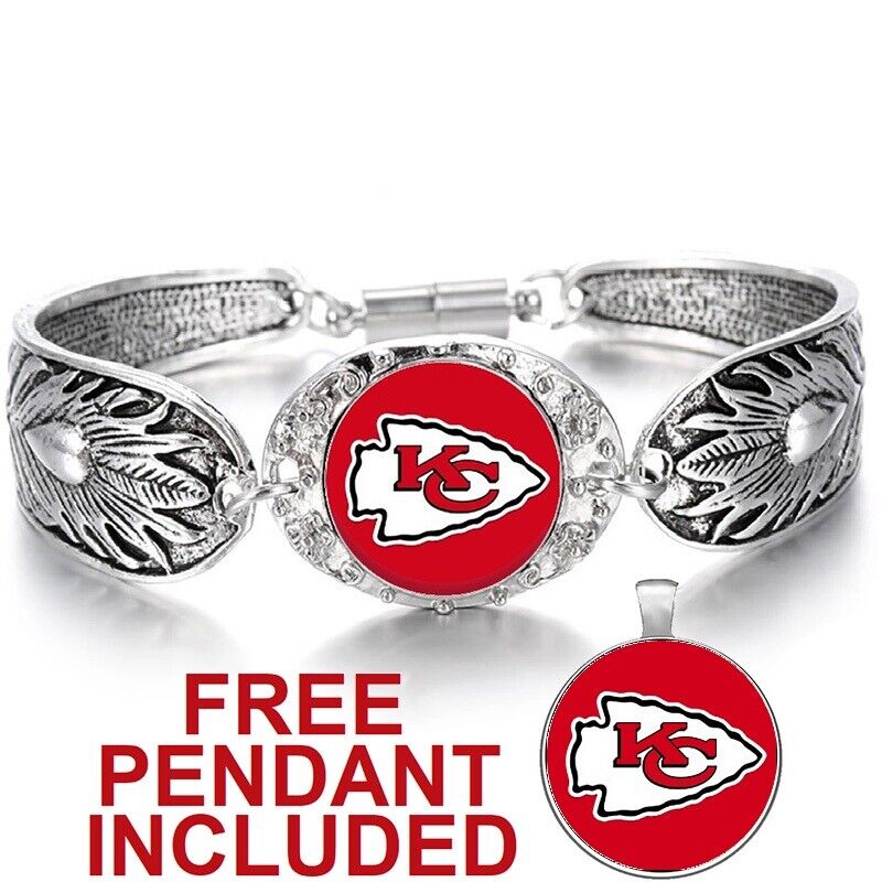 Kansas City Chiefs Women'S Sterling Silver Bracelet Football Gift W Gift Pkg D3