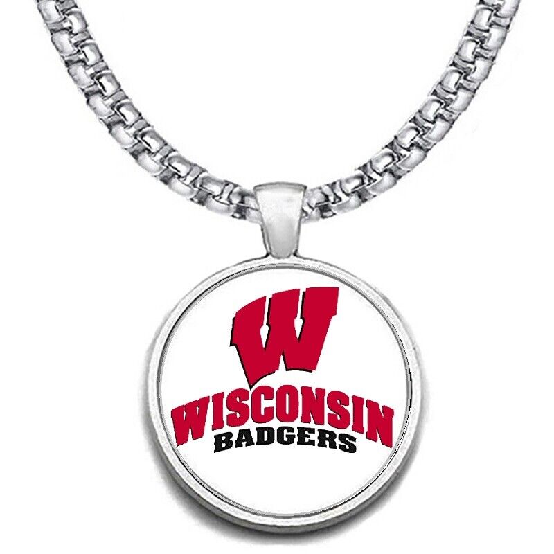 Large Wisconsin Badgers 24" Stainless Steel Pendant Necklace Free Ship' D30