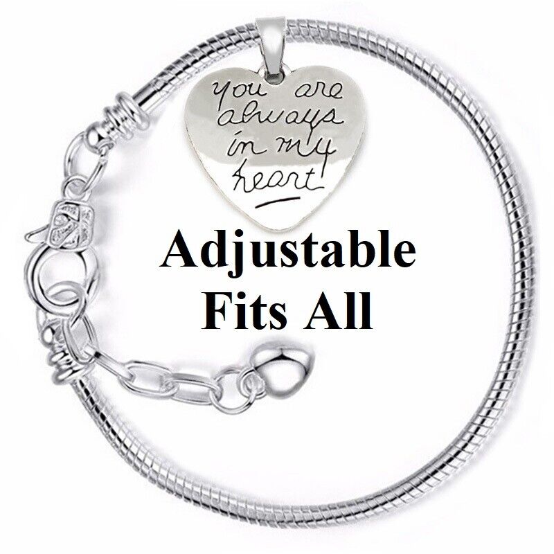 Sterling Silver Womens ALWAYS IN MY HEART Adjust 7.5" Bracelet