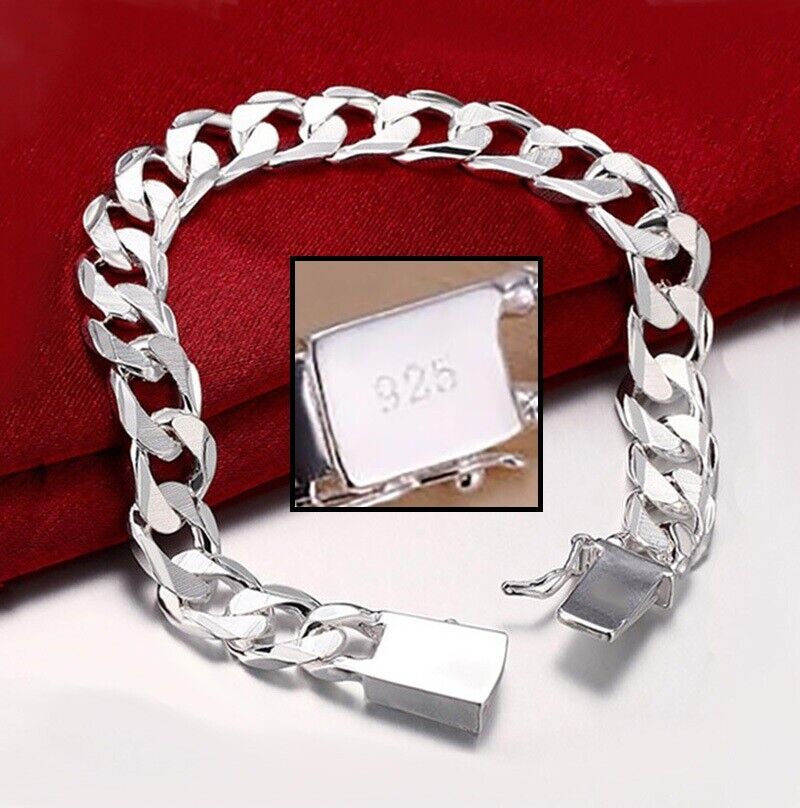 925 Sterling Silver Women's Small 7" Link Wide 10mm Chain Bracelet D481-7