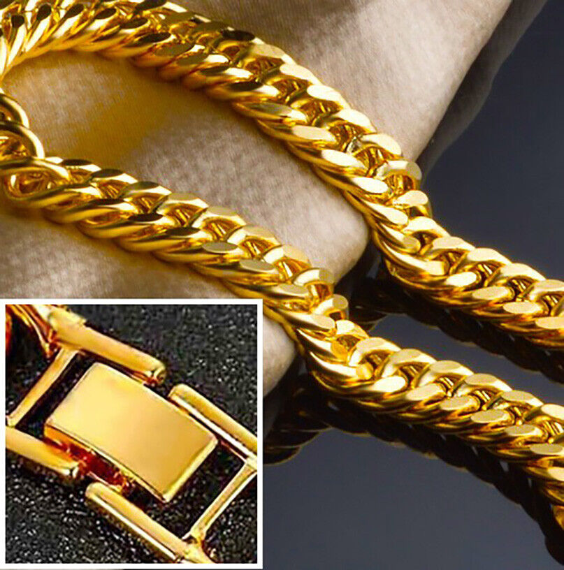 18k Yellow Gold Mens 8" Bracelet Elegant Bold Cuban Style Links +GiftPkg D466D