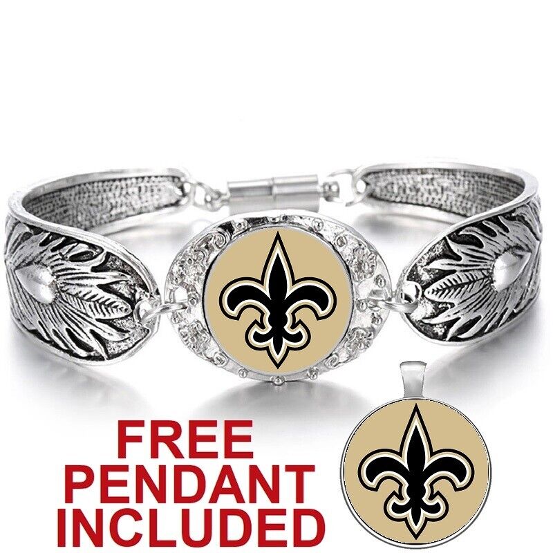 New Orleans Saints Women'S Sterling Silver Bracelet Football Gift W Gift Pkg D3