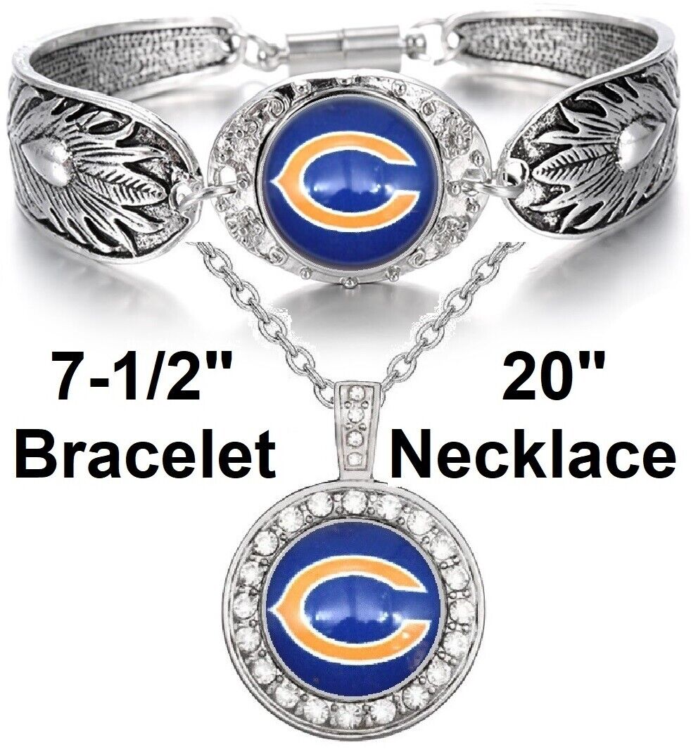 Chicago Bears Gift Womens 925 Sterling Silver Necklace, Bracelet Gift Set D3D18