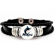 Miami Marlins Mens Womens Kids Black Leather Bracelet W Gift Pkg D14