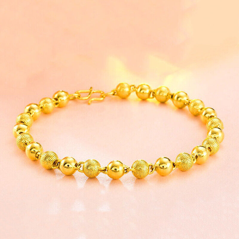 18k Gold Women's Opulent Small 7" Smooth Frosted Beaded Love Bracelet D992