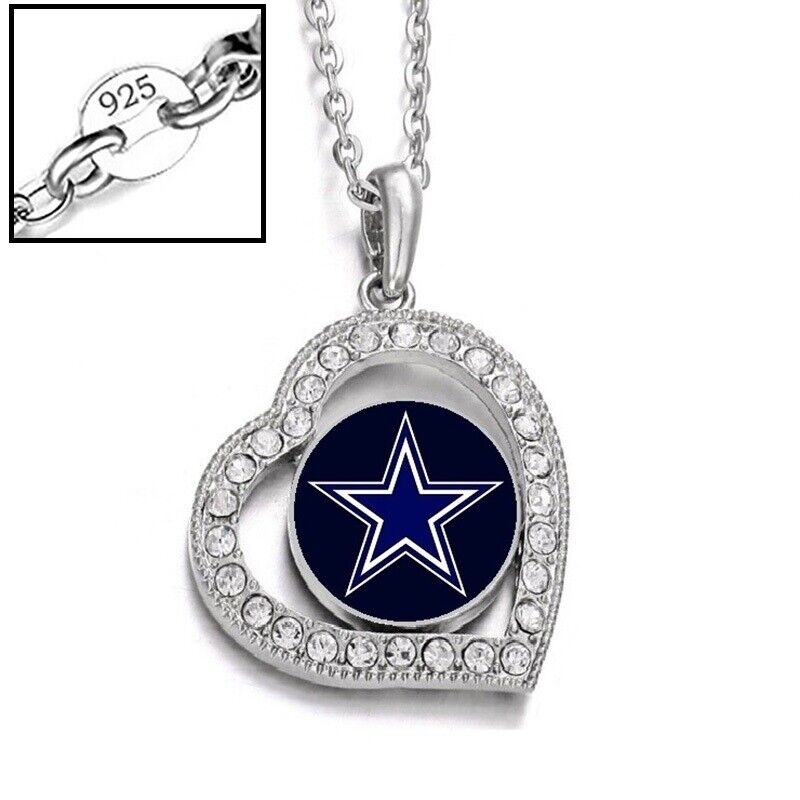 Dallas Cowboys Womens 925 Sterling Silver Infinity Heart Necklace, Pendant D19