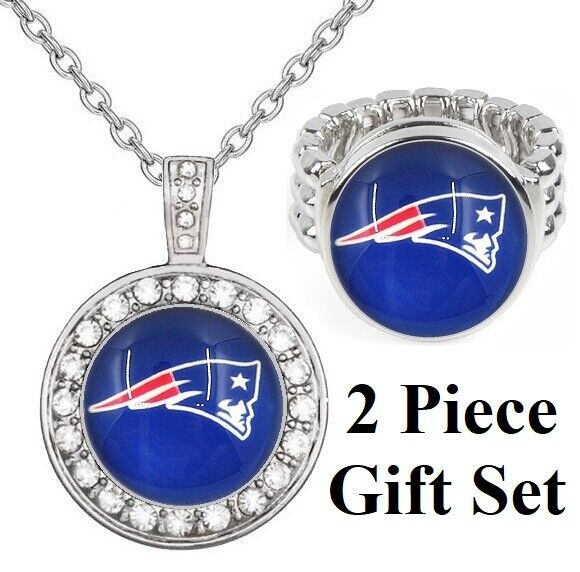 New England Patriots Gift Set Womens 925 Sterling Silver Necklace And Ring D18D2