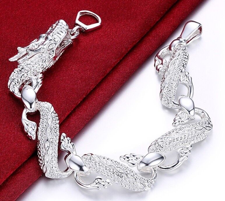 925 Sterling Silver Men Womens 8" Bold Dragon Link Bracelet w GiftPkg D502G