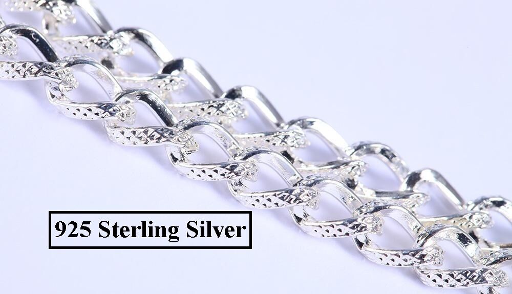 925 Sterling Silver Linked Chain Women's Men's Bracelet Bangle +Gift Pouch D174