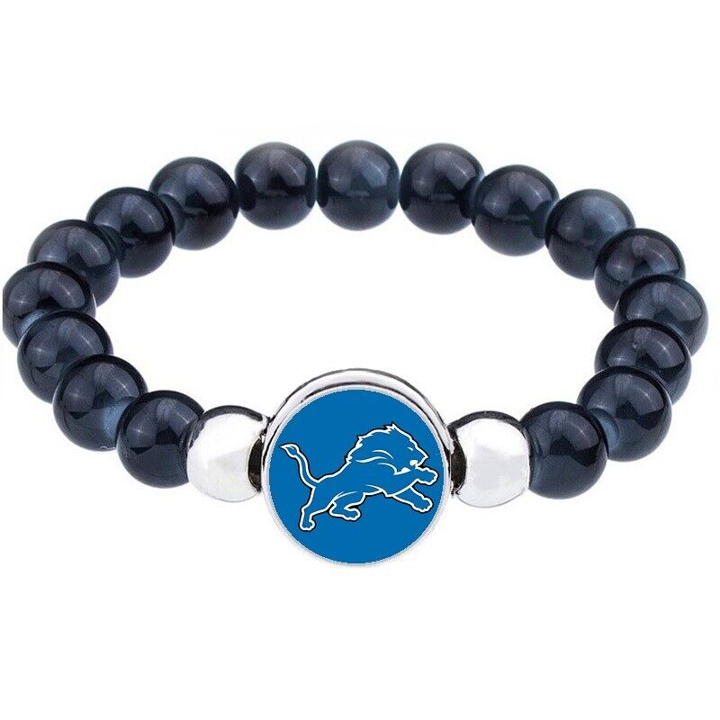 Detroit Lions Women'S Men'S Black Beaded Chain Bracelet + Giftpkg D1-1