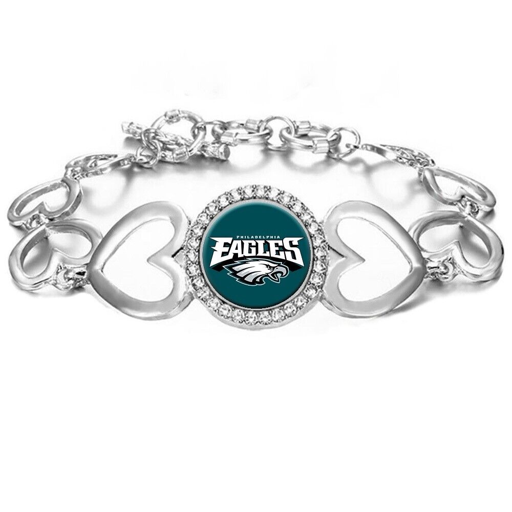 Philadelphia Eagles Womens Silver Heart Link Adjust. Bracelet Gift D27