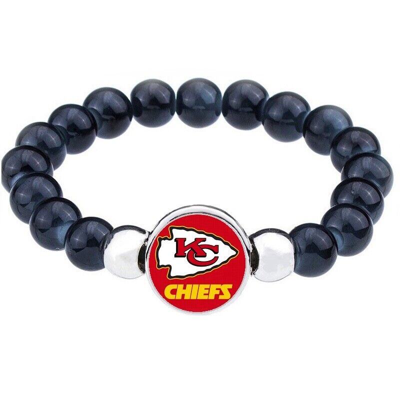 Special Kansas City Chiefs Women'S Men'S Black Beaded Chain Bracelet D1