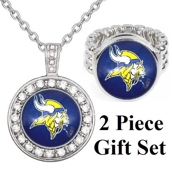 Minnesota Vikings Gift Set Womens 925 Sterling Silver Necklace And Ring D18D2