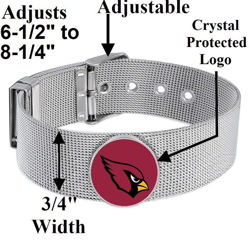 Arizona Cardinals Mens Womens Silver Adjustable Bracelet w Gift Pkg D6