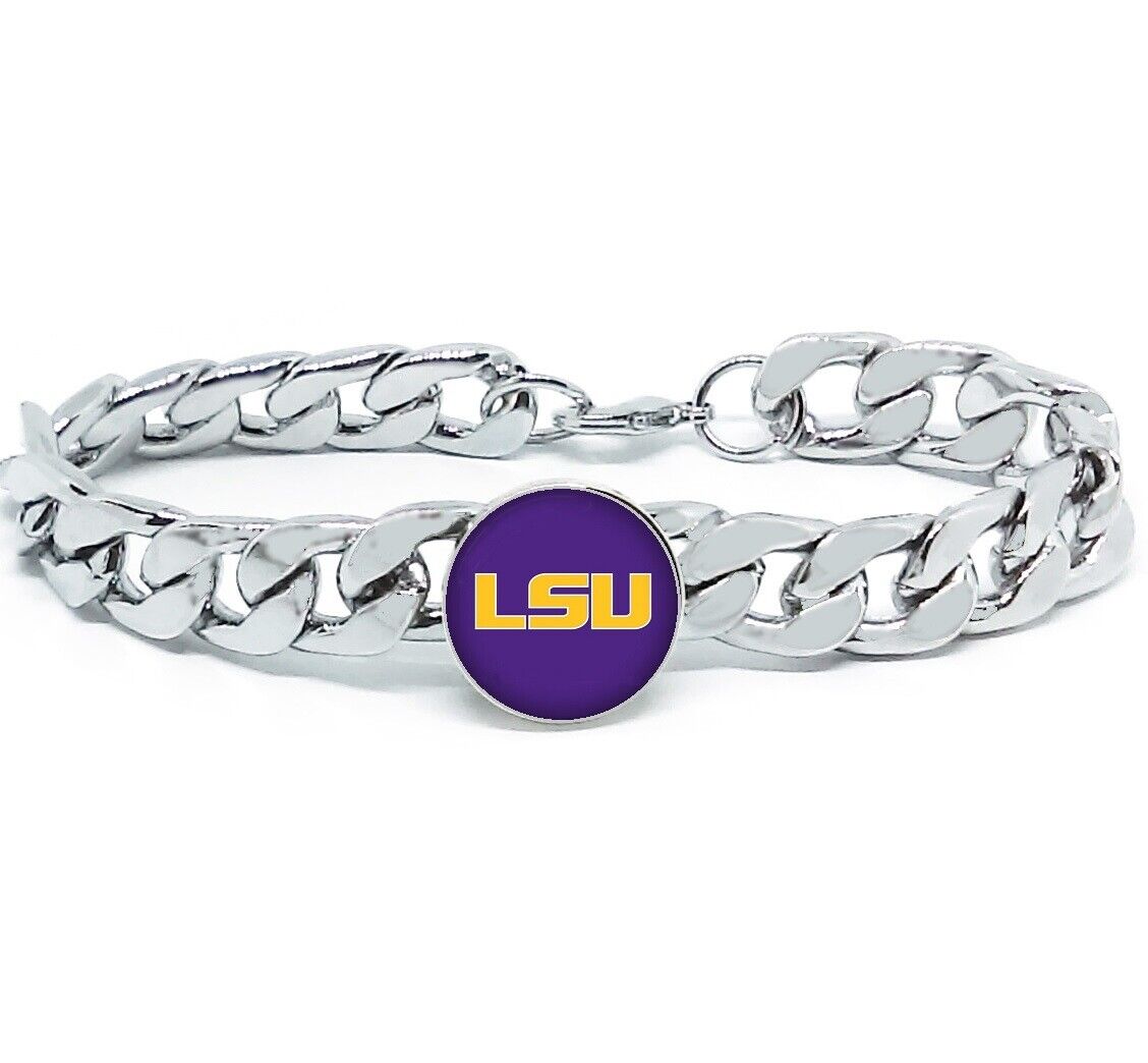 Lsu Tigers Purple Mens Link Chain Bracelet University State Football Gift D4