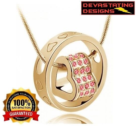 Mothers Day Gift 18k Gold Womens Heart Love Pendant & Snake Chain Necklace D532H