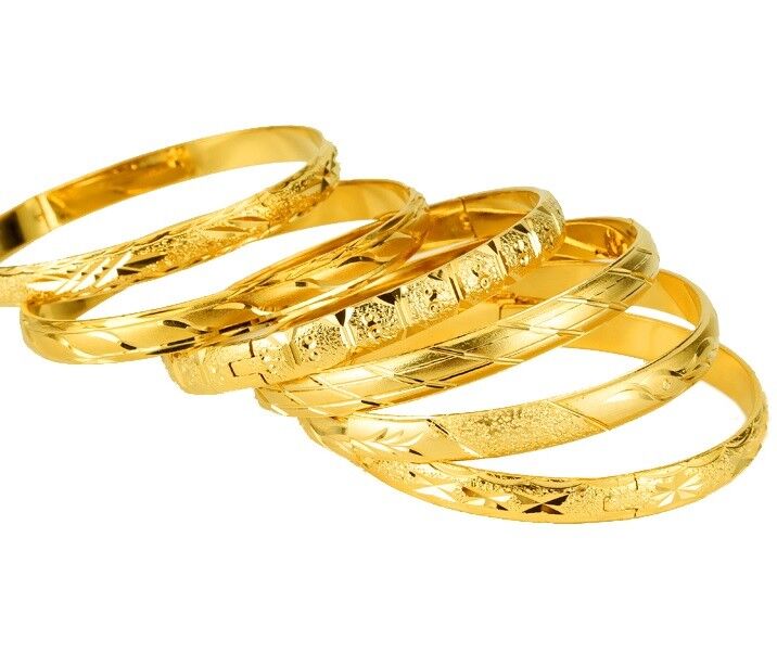 6 Piece Set Lot 18k Gold Italian Cut Design Womens Bracelets Bangle D415