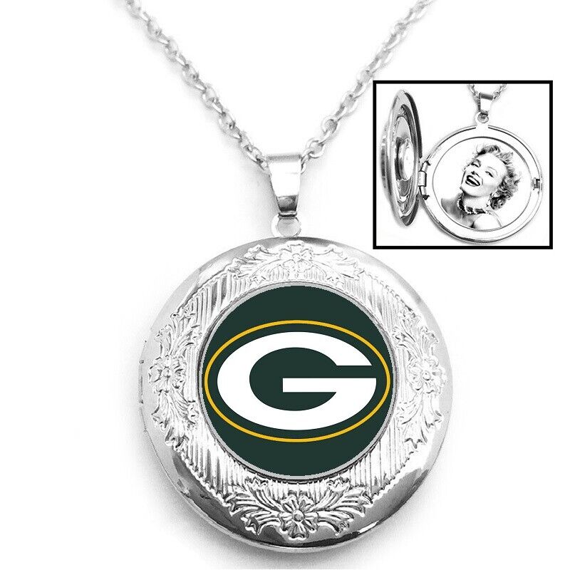 Green Bay Packers Womens 925 Silver 20" Link Chain Necklace And Photo Locket D16