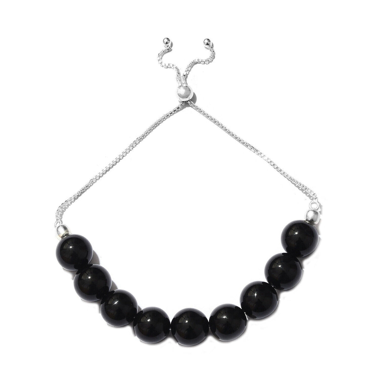 925 Sterling Silver Women's 7" Bracelet Gift Adjust. Natural Black Jade Beads