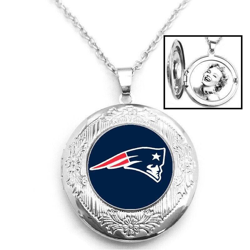 New England Patriots Womens 925 Silver 20" Link Chain Necklace, Photo Locket D16