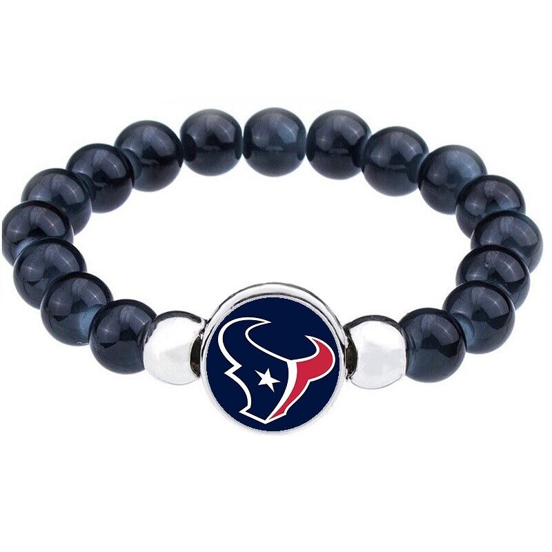 Houston Texans Women'S Men'S Black Beaded Chain Bracelet +Giftpkg D1-1