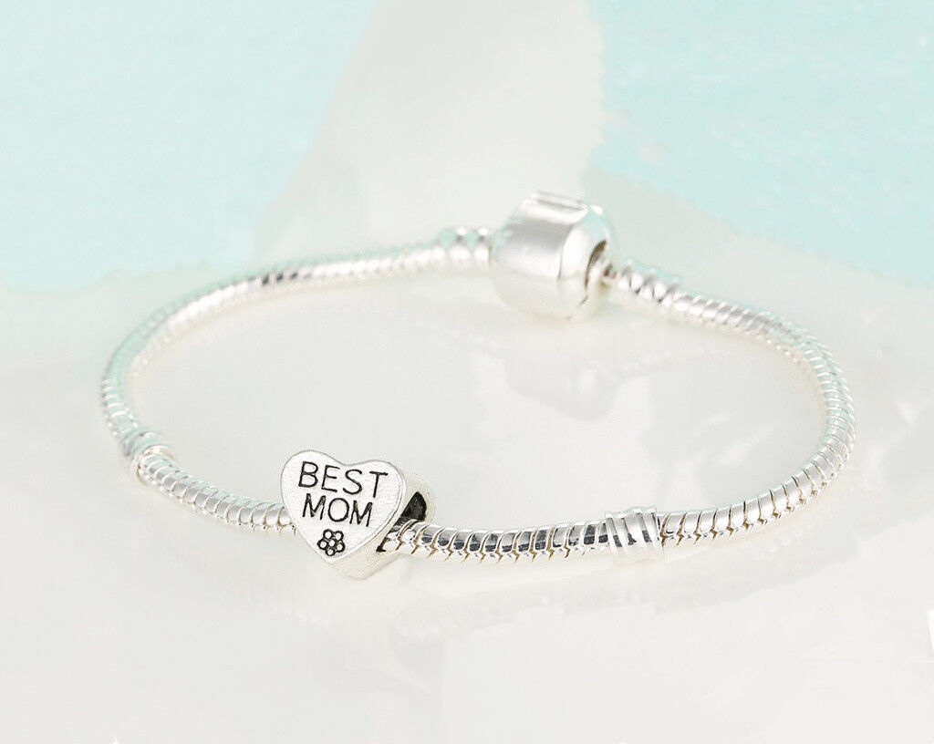 Valentine's 925 Sterling Silver Womens Elegant Best Mom Heart Bracelet +GiftPkg