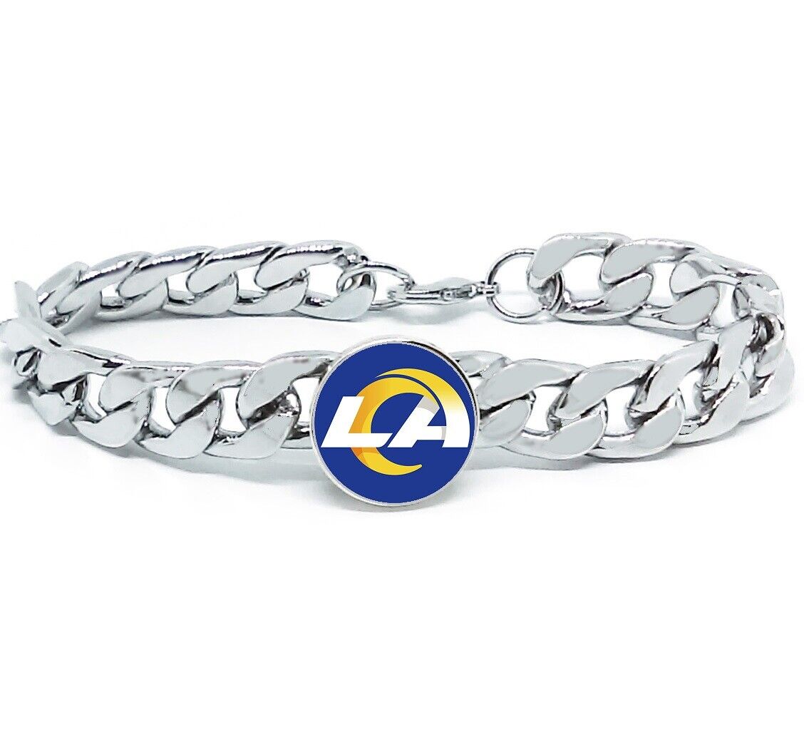 Special Los Angeles LA Rams Mens Gift Set Stainless 24" Necklace Bracelet D4D30