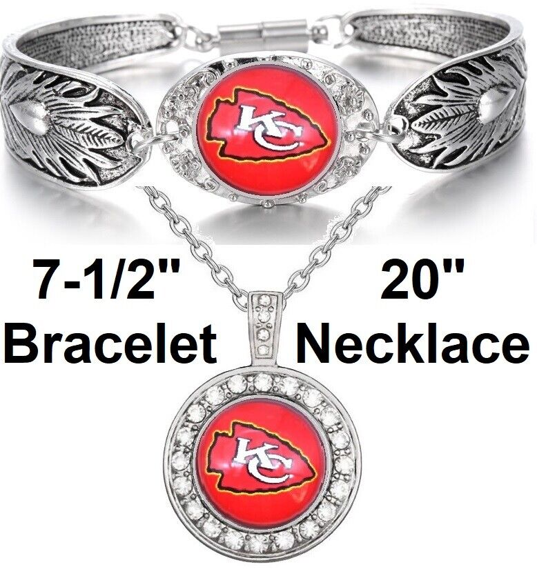 Kansas City Chiefs Gift Womens 925 Sterling Silver Necklace Bracelet Set D3D18