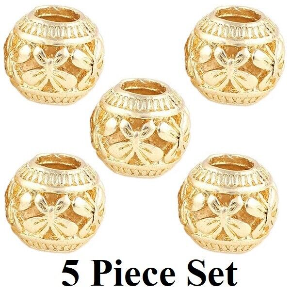 5Pc Butterfly Beads 14k Gold 10mm Authentic Murano Charms Fit Pan Big Hole D913