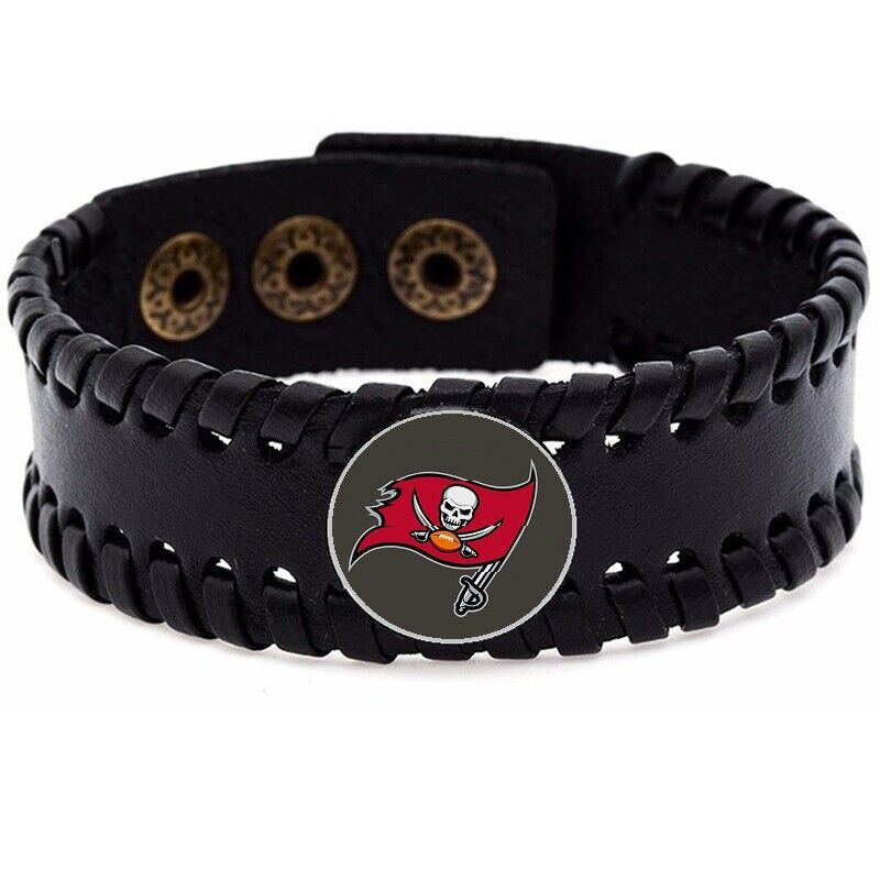 Tampa Bay Buccaneers Men'S Women'S Black Leather Bracelet Football Gift D8-1