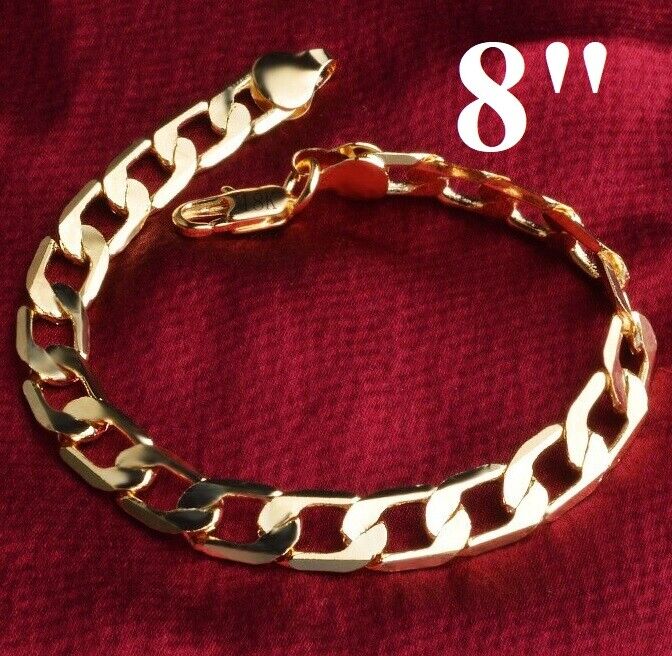 18k Gold Mens Figaro Curb Link Chain Bracelet Large Sizes 8" 8.5" 9" 9.5" 10"