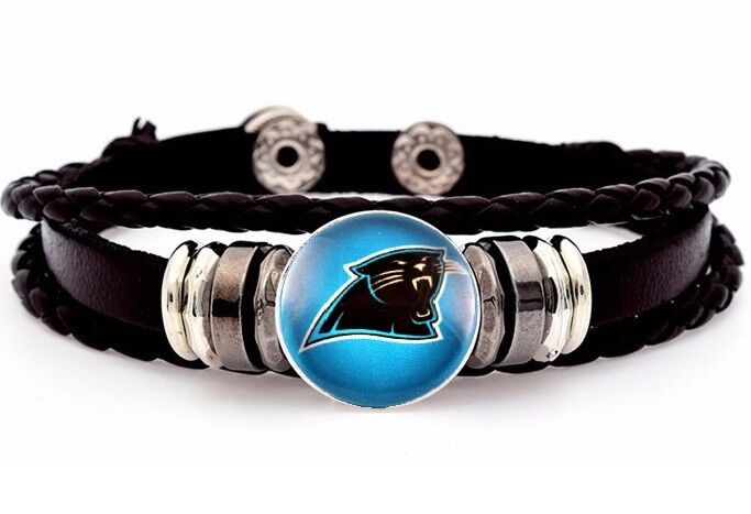 Carolina Panthers Mens Womens Black Leather Bracelet Football + Giftpg D14-1