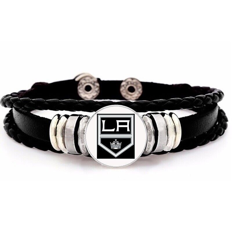 Los Angeles Kings Unisex Black Leather Bracelet Gift D14