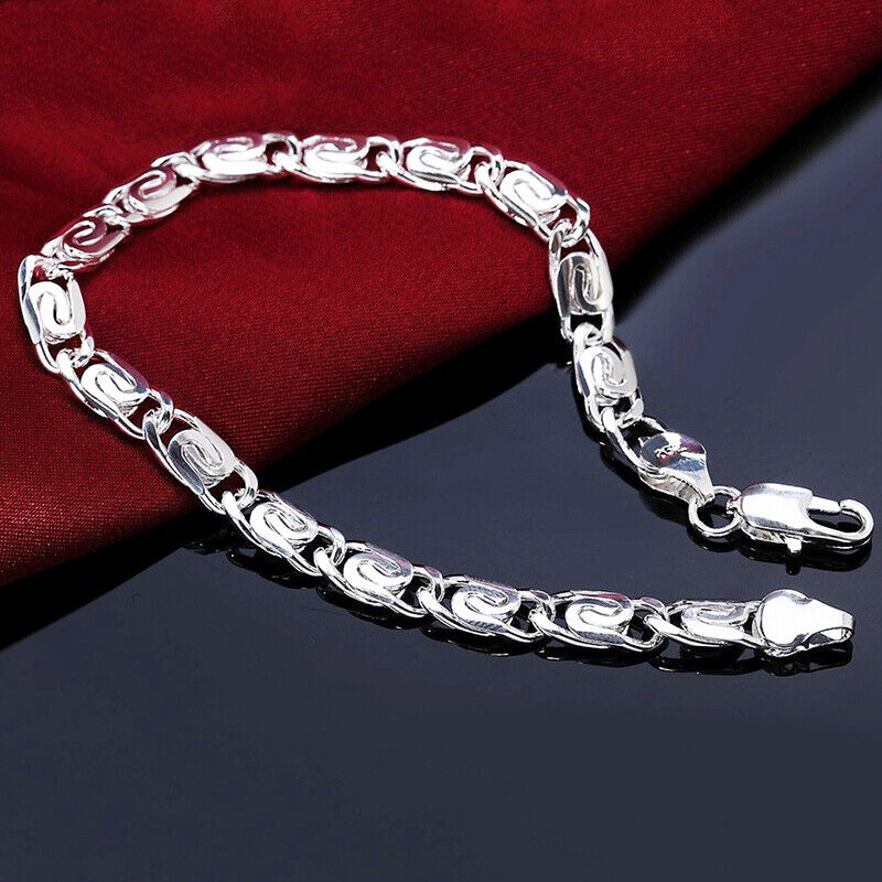 925 Sterling Silver Wide 7mm Linked Chain Bracelet Bangle w Gift Pkg  D297