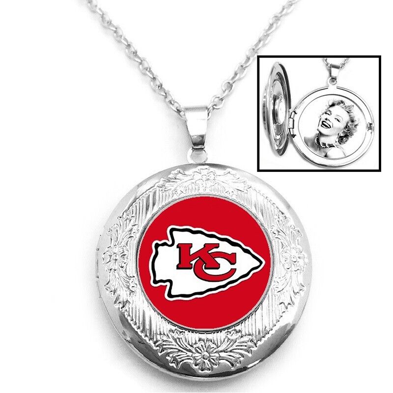 Kansas City Chiefs Womens 925 Silver 20" Link Chain Necklace W Photo Locket D16