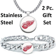 Large Detroit Red Wings Mens 2 Pc Gift Set Hockey  Necklace With Bracelet D4D30