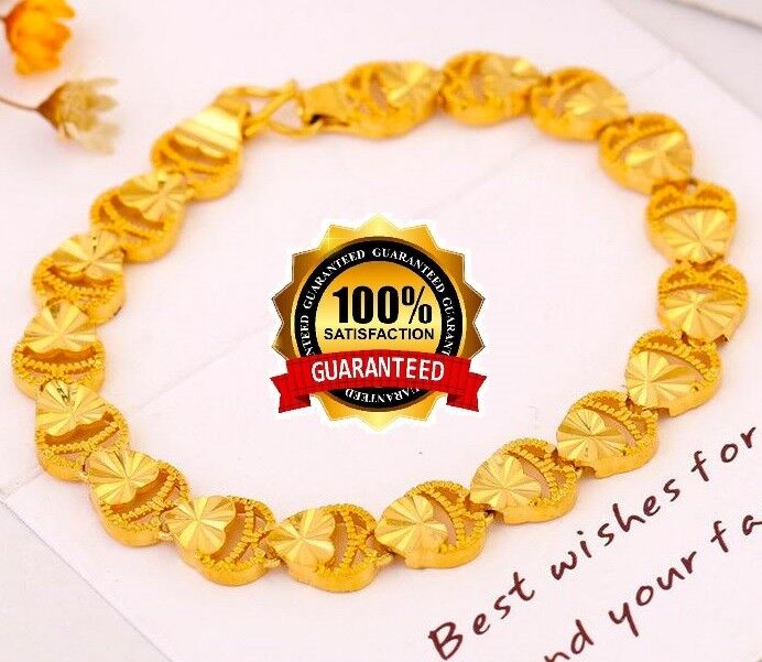 Mother's Day 24k Gold Link Chain Hearts Womens 6" Bracelet w GiftPkg D558A