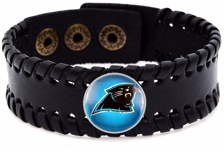 Carolina Panthers Mens Womens Black Leather Bracelet Bangle Football Gift D8-1