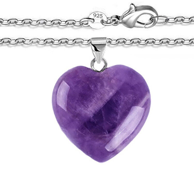 925 Sterling Silver Chain Necklace Natural Amethyst CHAKRAS Crystal Pendant D996