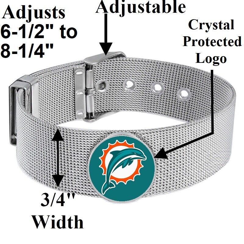 Miami Dolphins Mens Womens Silver Adjustable Bracelet w Gift Pkg D6