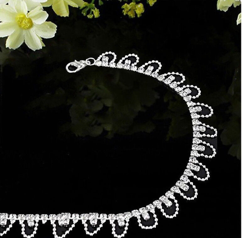 Silver Women's Elegant Crystal Beaded Chain 8" To 10" Anklet Ankle Bracelet D595