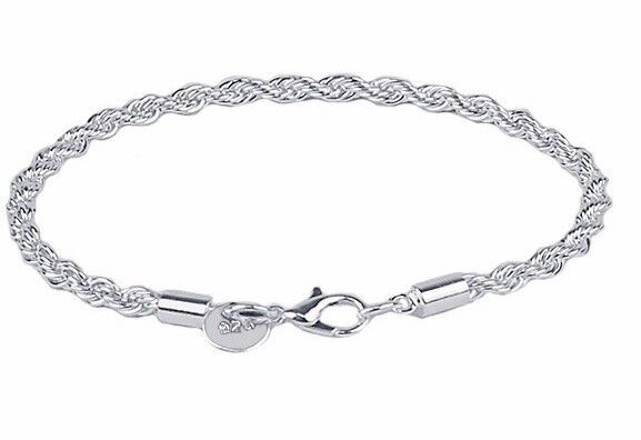 925 Sterling Silver Women's Wide 4mm Rope Link Chain Bracelet Bangle D184