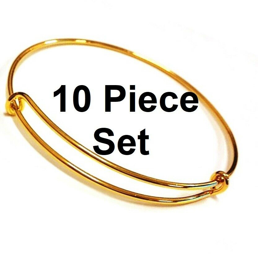 10 Piece Lot 18k Gold Bracelets Bangle DIY Adjustable 7" To 9-1/2" D254