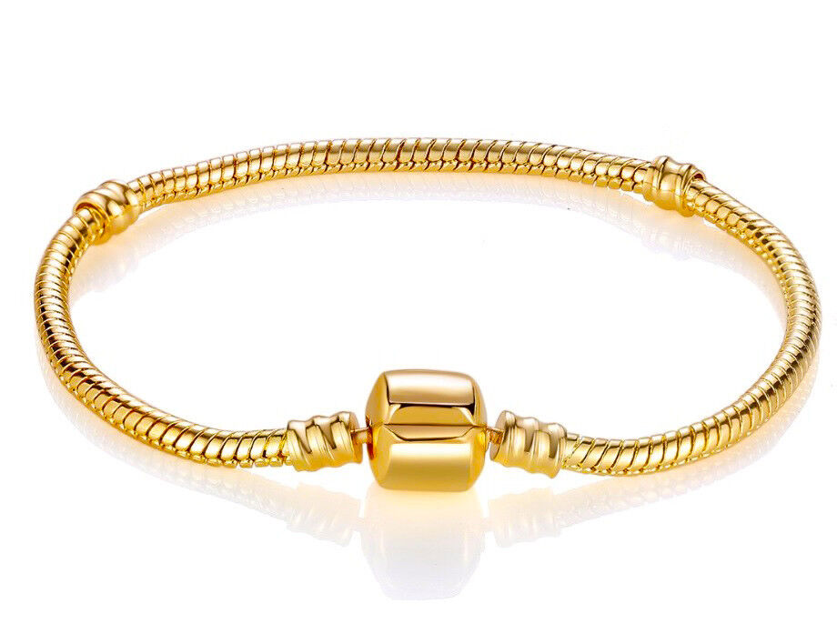 18k Gold Womens Snake Bracelets Fits European Big Hole Charms +Free GiftPkg