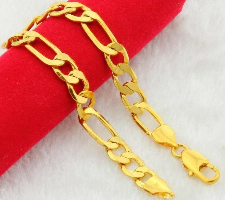 18k Yellow Gold Women's Bracelet Small 7" Elegant Figaro Link Style Chain D471