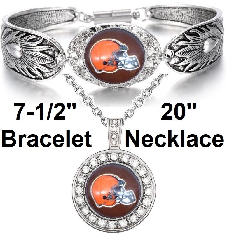 Cleveland Browns Gift Womens 925 Sterling Silver Necklace, Bracelet Set D3D18