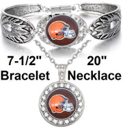 Cleveland Browns Gift Womens 925 Sterling Silver Necklace, Bracelet Set D3D18