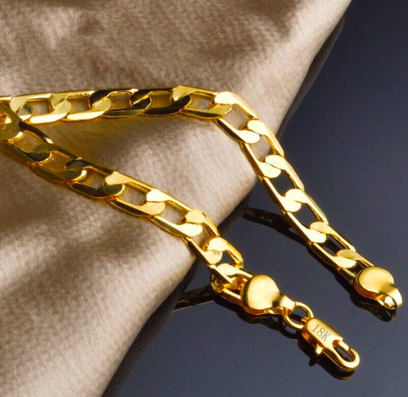 18k Yellow Gold Mens Wide 8mm Curb Link Chain Bracelet w Gift Pkg D631