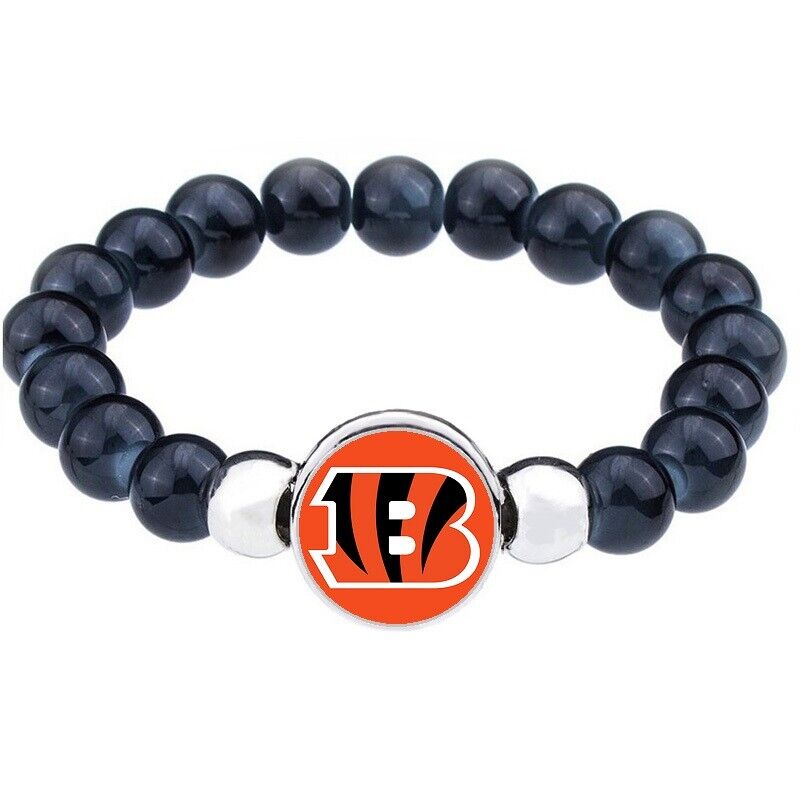 Cincinnati Bengals Women'S Men'S Black Beaded Chain Bracelet +Giftpkg D1-1